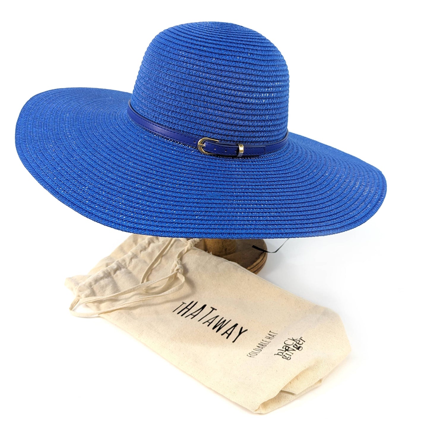 Black Ginger - Bright and Bold Wide Brim Foldable Hat - Azure Blue (57cm)