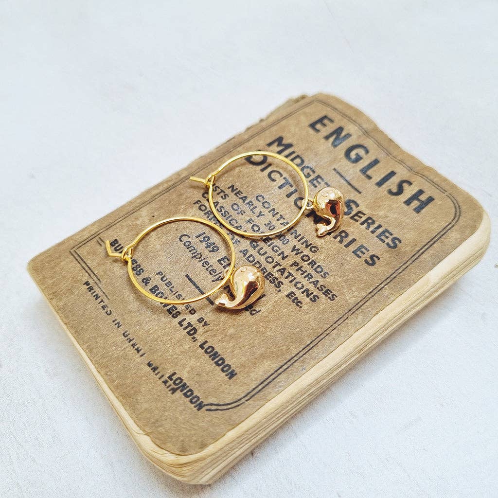 Zamsoe - Gold Plated Whale Pendant Hoop Earrings.