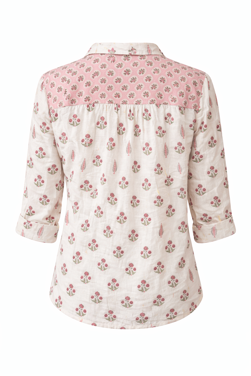 Long sleeve western style shirt in cotton voile - with a beautiful wood block print .
