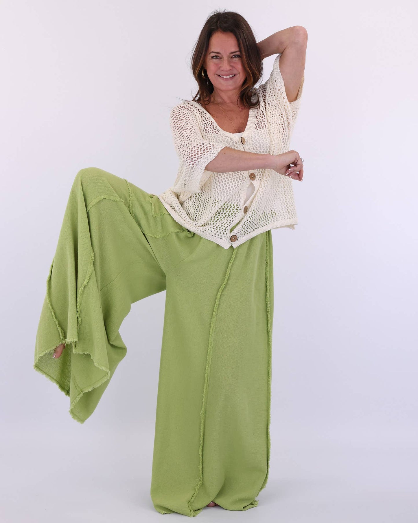 Cadenza Italy Ltd - Linen and Cotton Blend Distressed Trousers