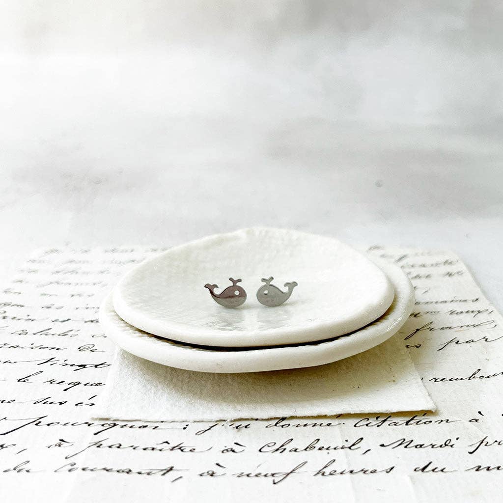 Whale Stud Earrings: Original Art in a Glass Dome