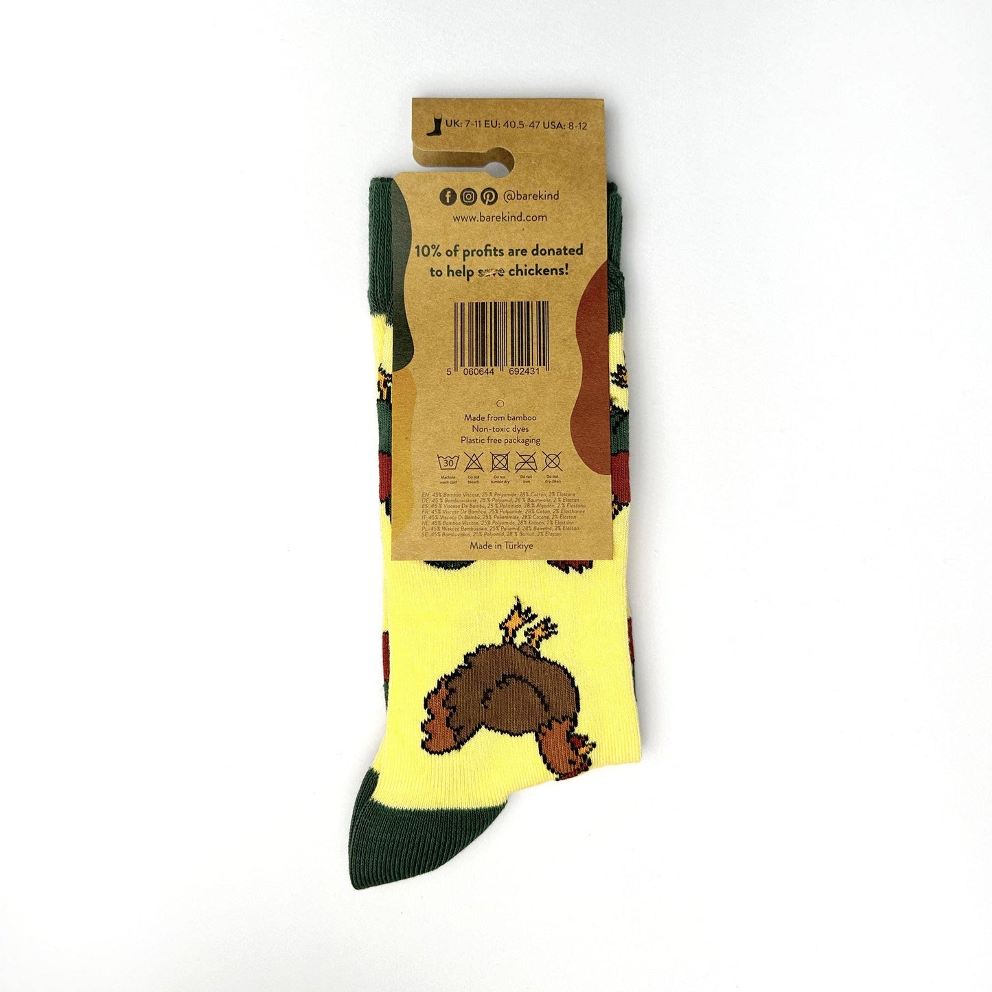 Bare Kind - Chicken Socks | Bamboo Socks | Yellow Socks | Farm Socks: UK Adult 7-11 / Single Pair