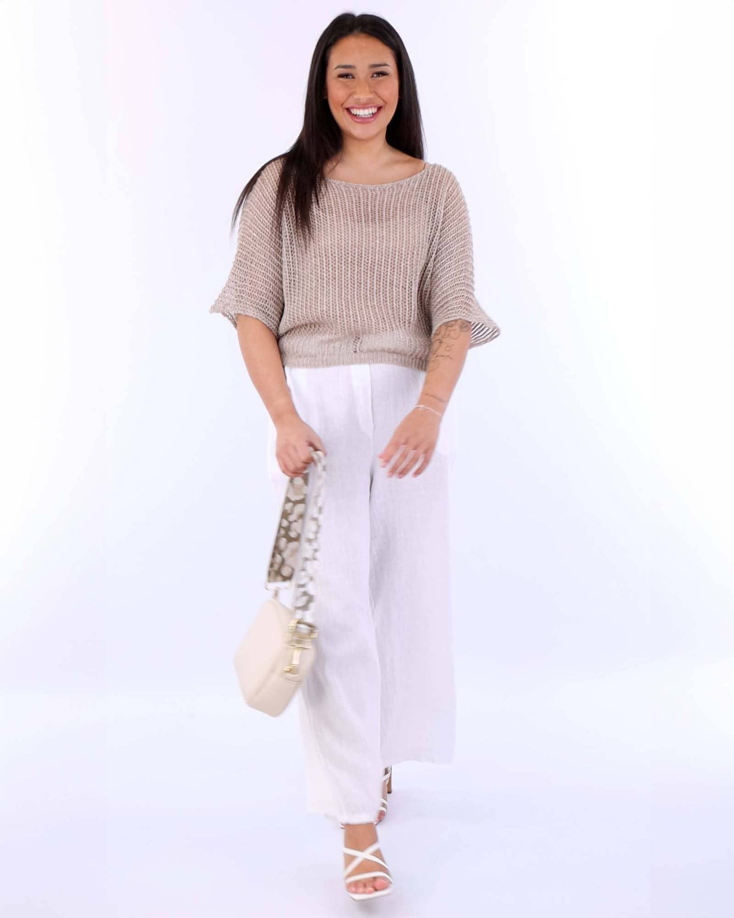Cadenza Wide Straight Leg Linen Trousers: One Size