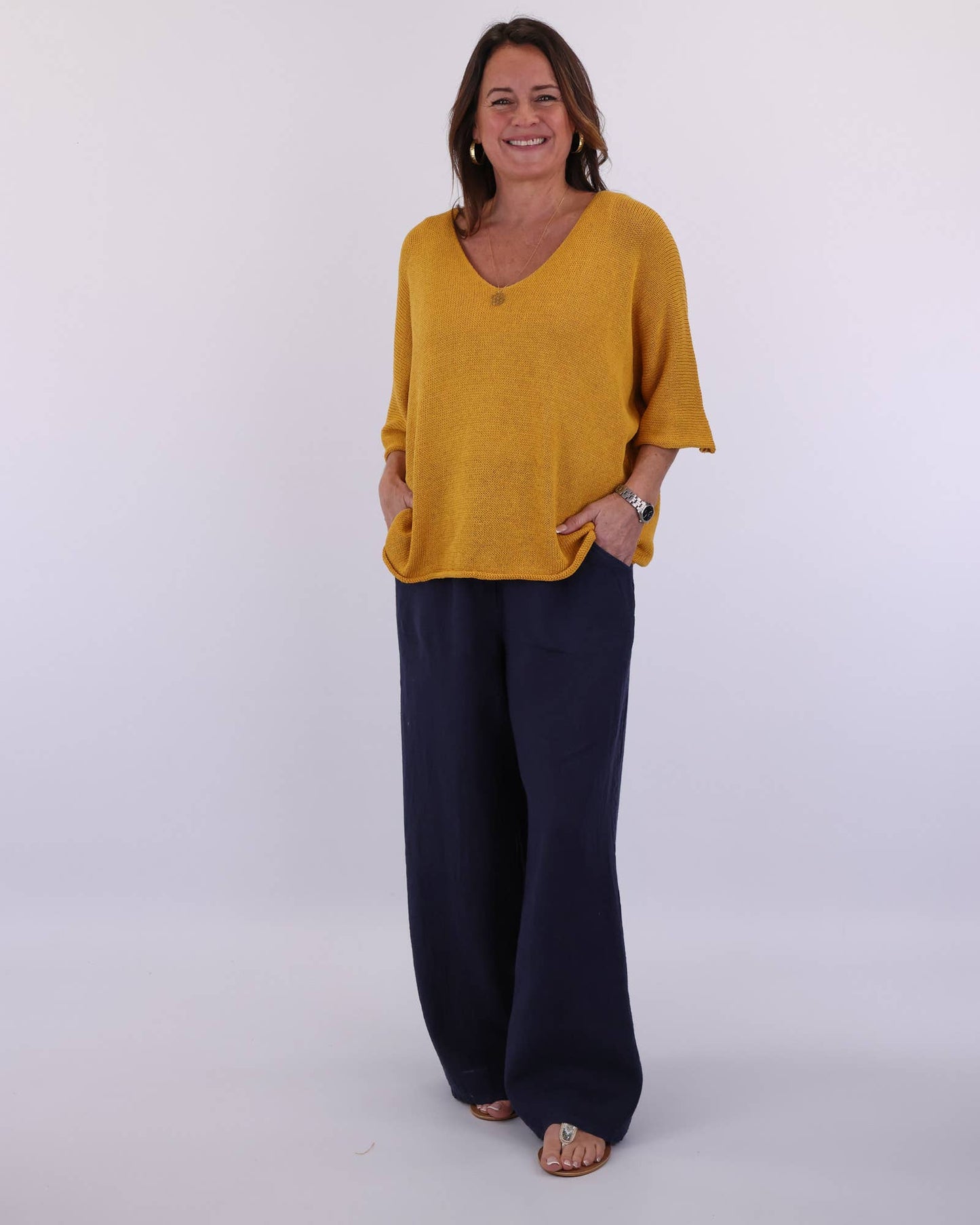 Cadenza Italy Ltd - Cotton Blend V Neck Tunic Top