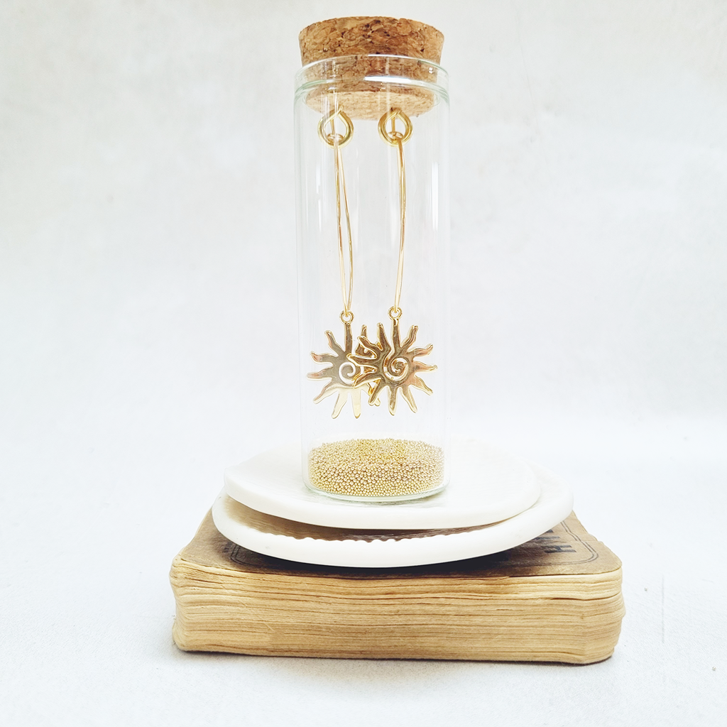 Zamsoe - Abstract Sun Gold Oval Hoop Earrings in a Bottle