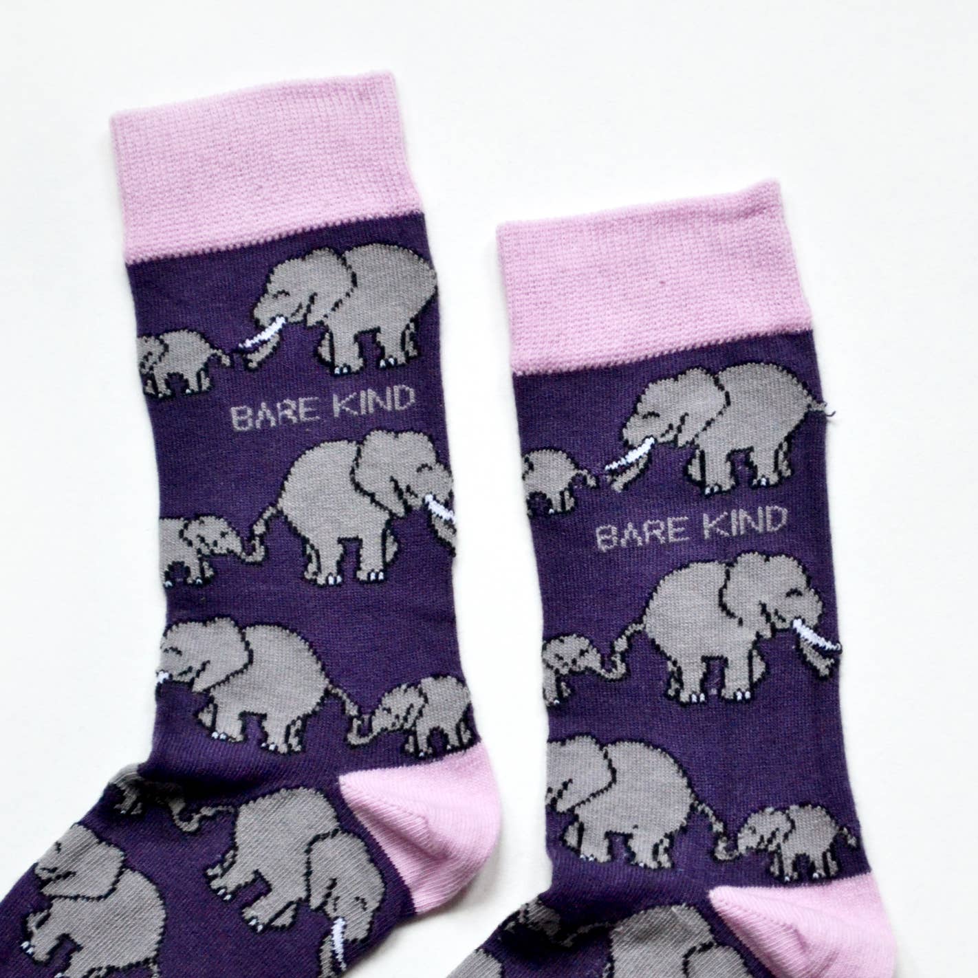 Bare Kind - Elephant Socks | Bamboo Socks | Purple Socks: UK Adult 7-11 / Single Pair / Elephants