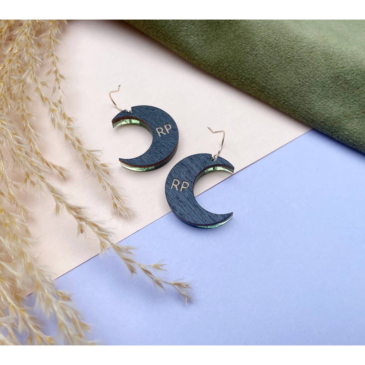Rosa Pietsch - Aurora Moon Drop Earrings - Gold & Slate