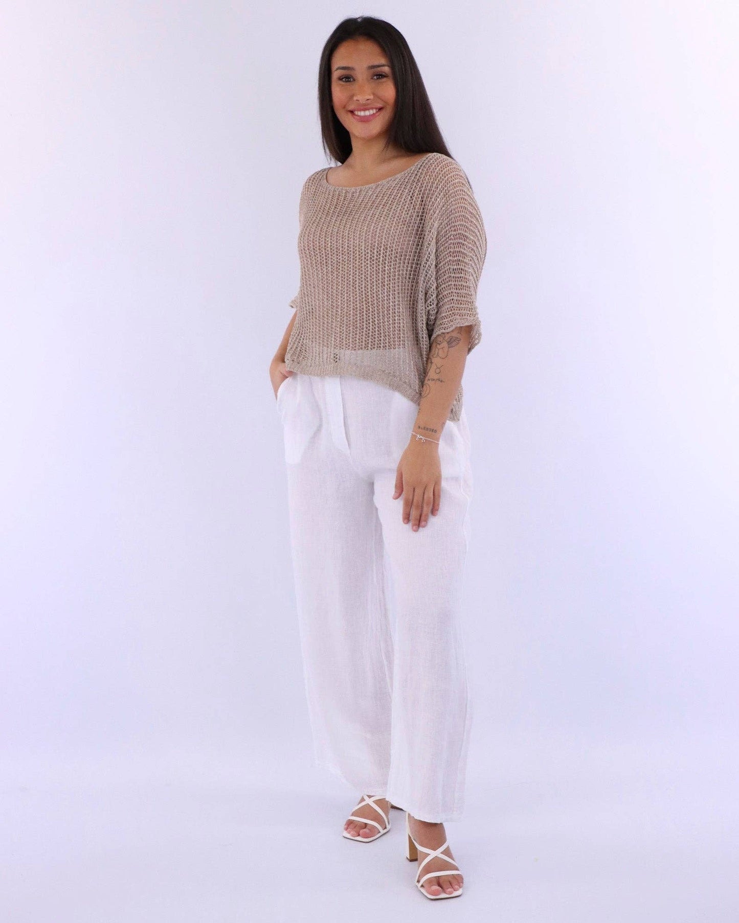 Cadenza Wide Straight Leg Linen Trousers: One Size