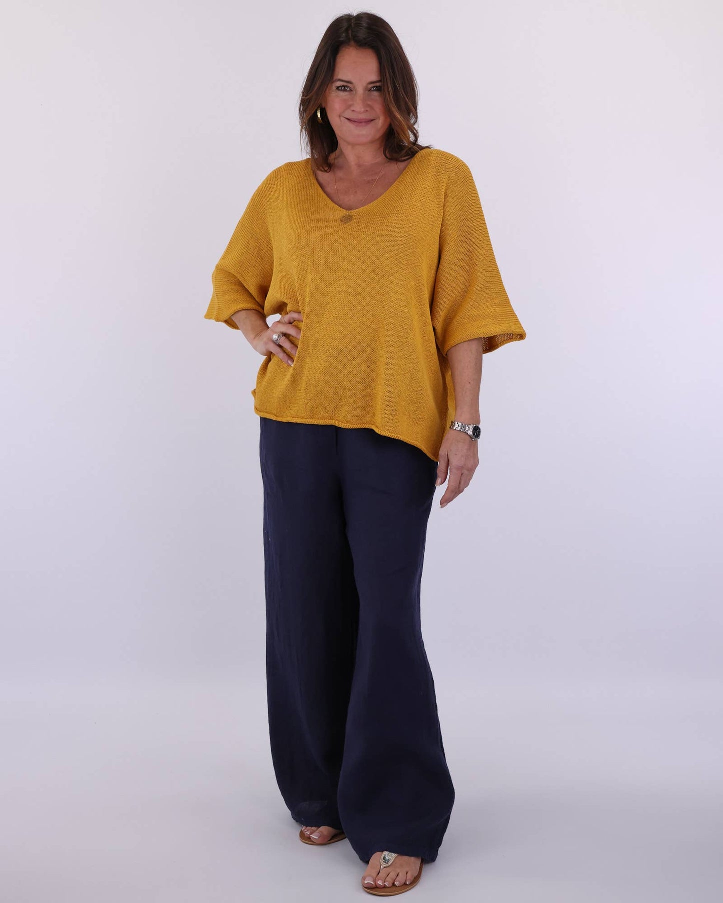 Cadenza Italy Ltd - Cotton Blend V Neck Tunic Top