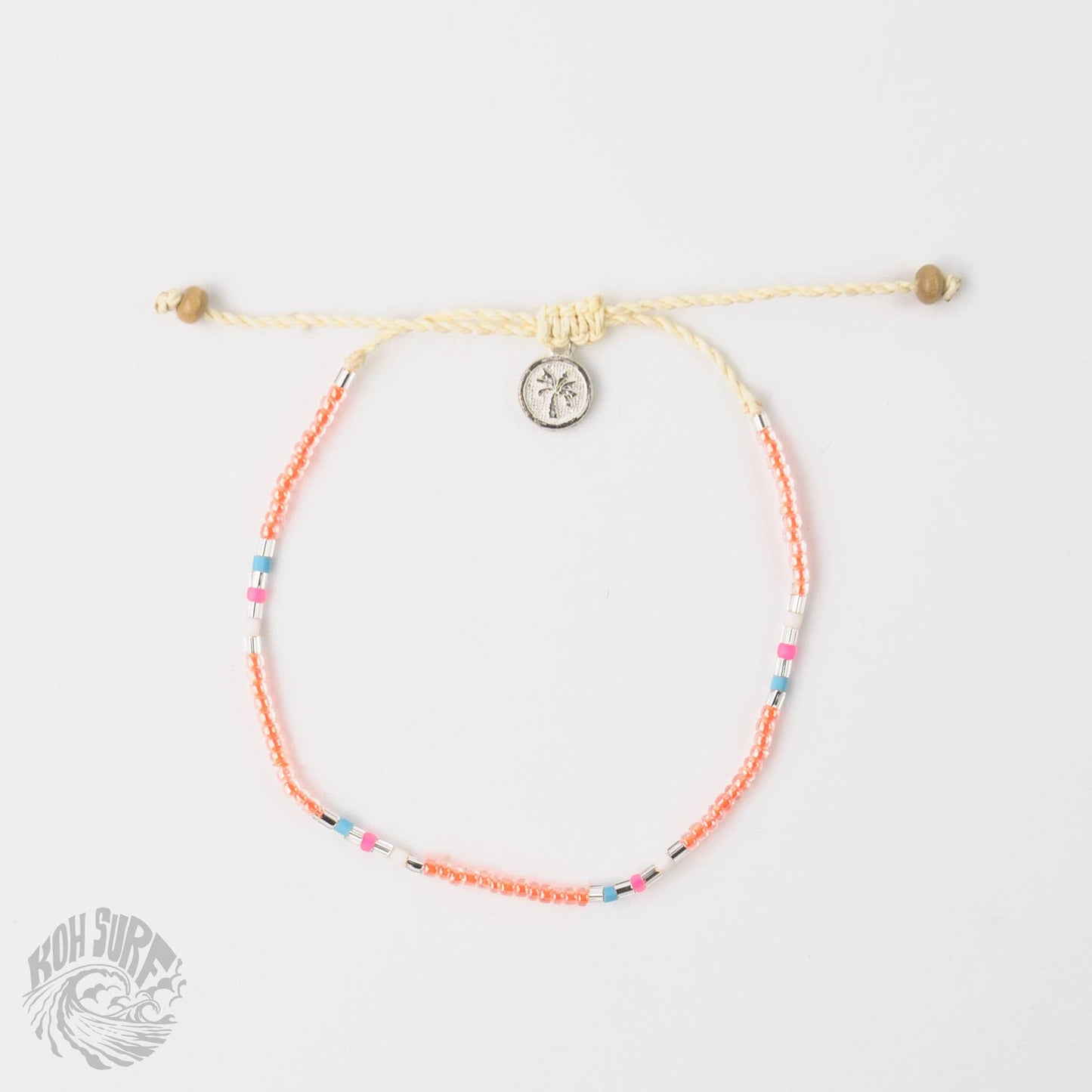 Pineapple Island - Alila Dainty Beaded Anklet, Beach Anklet by Koh Surf: White & Pink