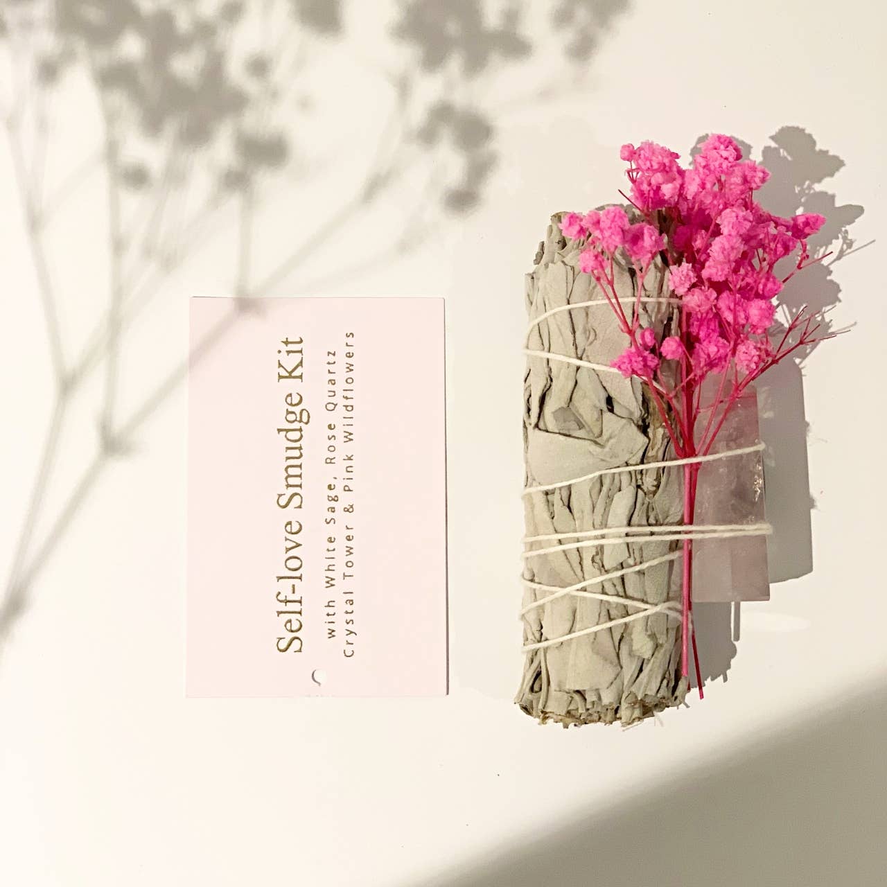 The Sun & My Soul Self-love Smudge Kit - White Sage Smudge, Rose Quartz Tower