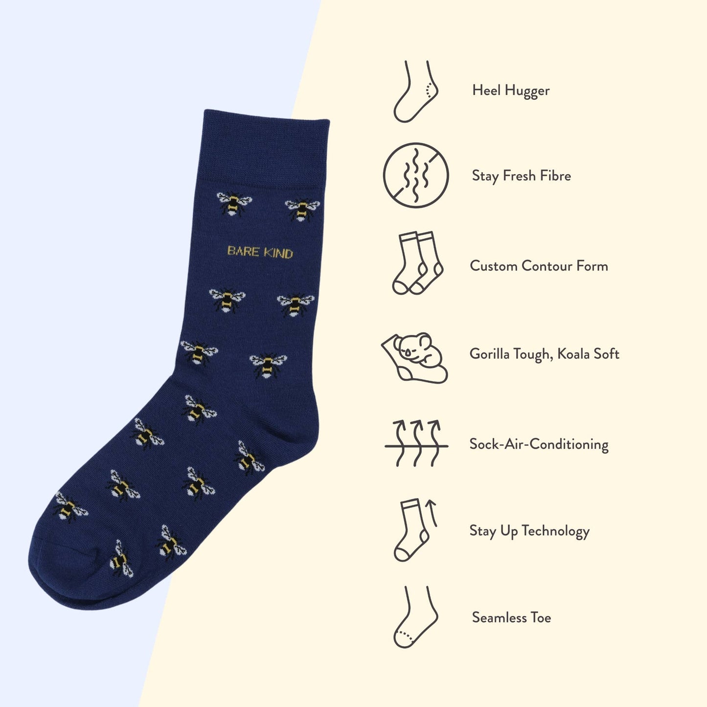 Bare Kind - Blue Small Motif Bee Socks