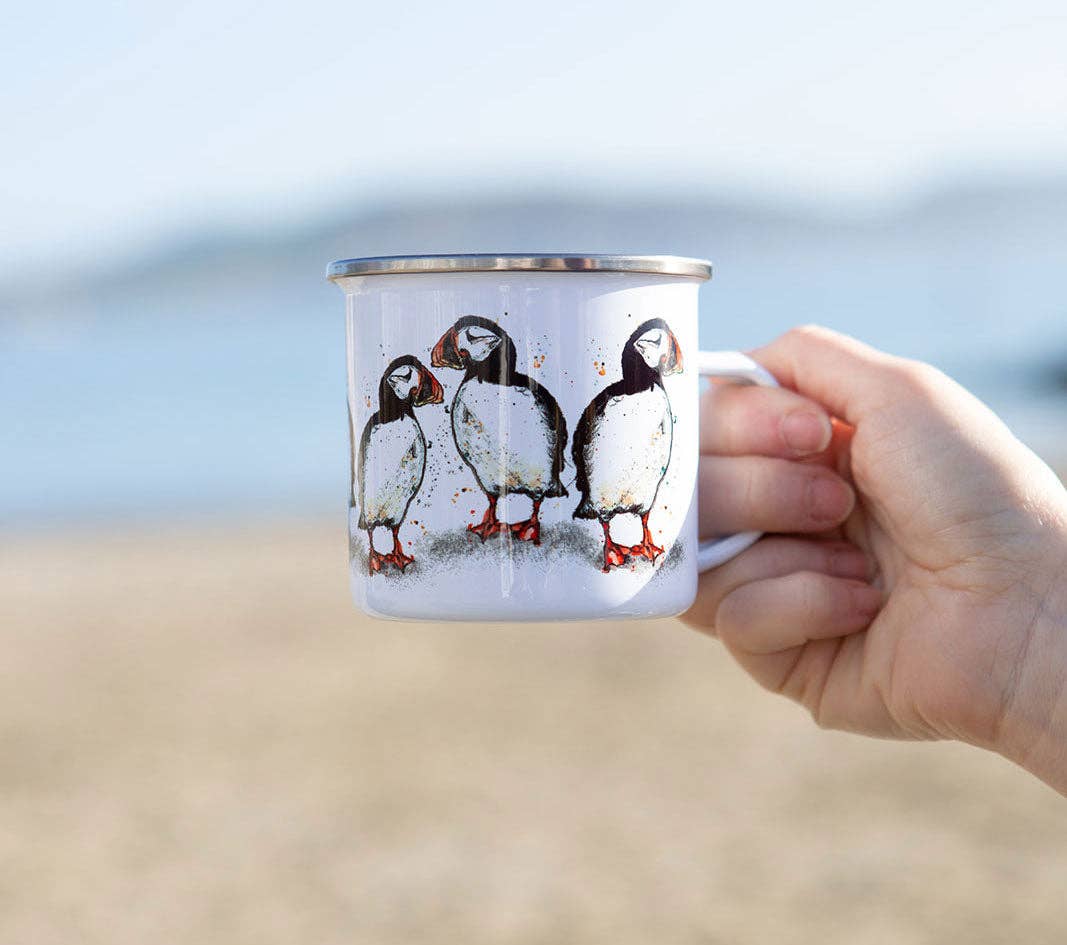 Dollyhotdogs - Puffin Print Enamel Mug