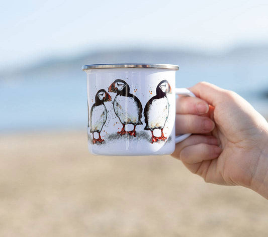Dollyhotdogs - Puffin Print Enamel Mug