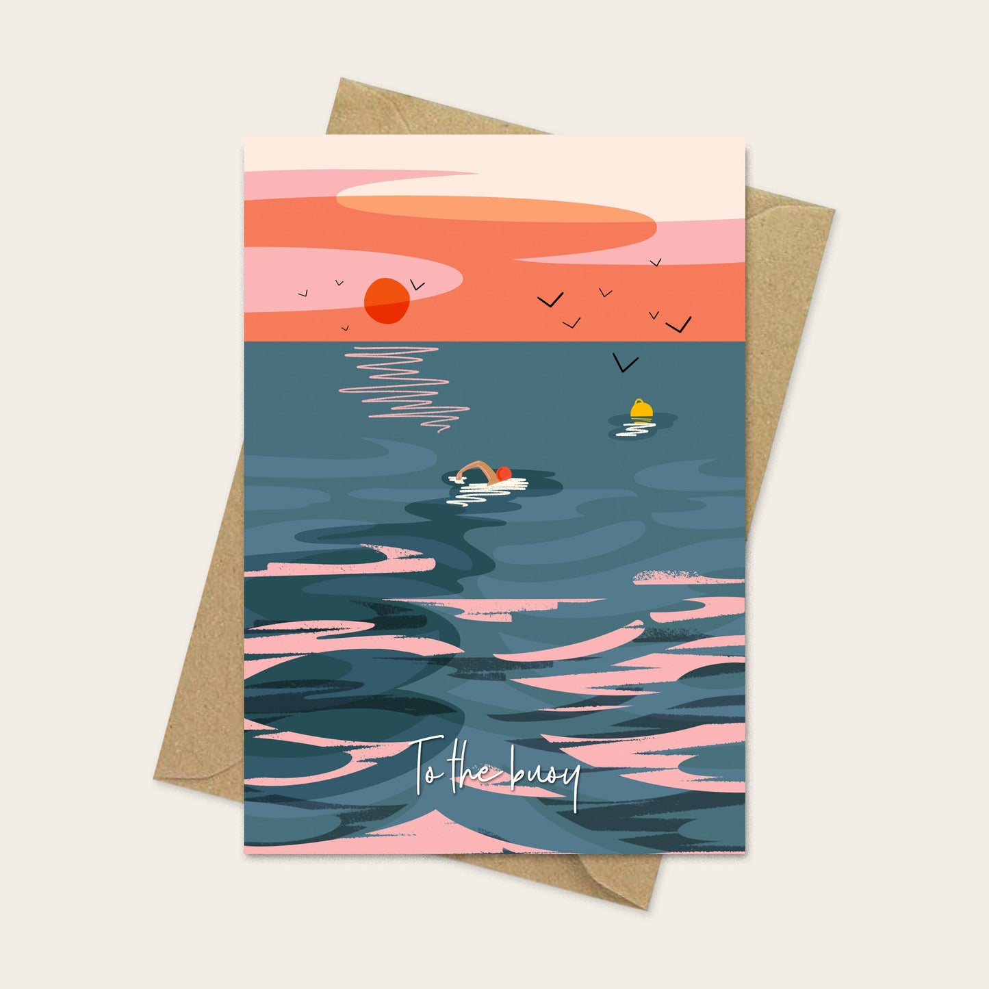 Onneke - to the buoy Wild swimming card Coastal greeting card sea swimming card