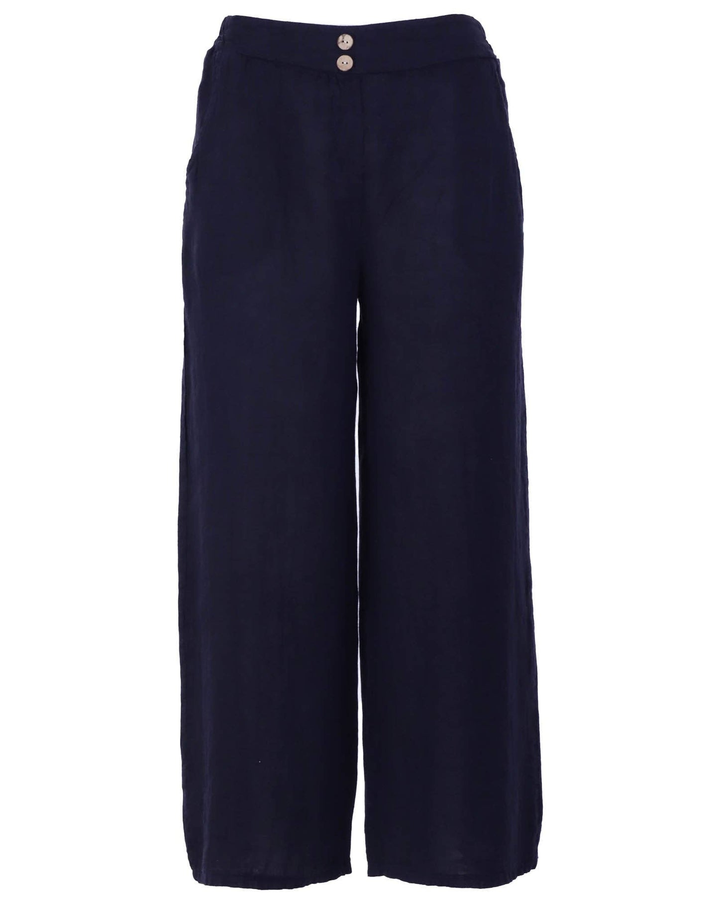 Cadenza Wide Straight Leg Linen Trousers: One Size