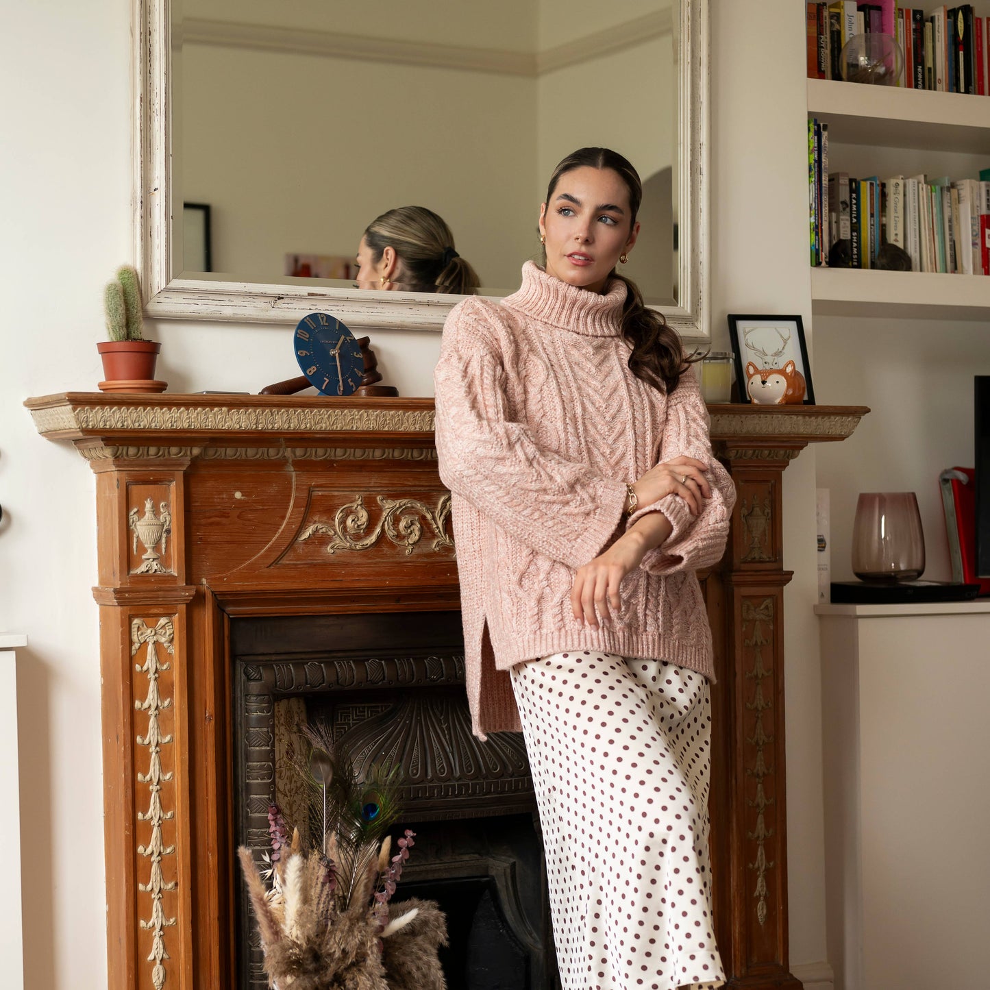 Cara & The Sky - Emily Cable Roll Neck Sweater - Dusky Pink