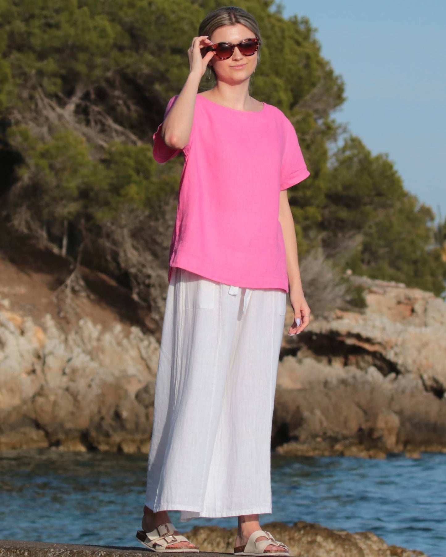 Cadenza Italy Ltd - Linen Flared Trousers with Tie Belt