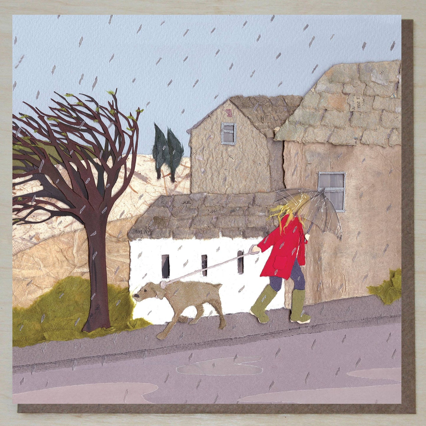 Windsock Press - Dog Walking Card (rainy day)