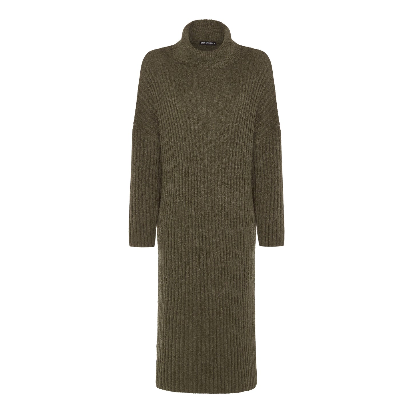 Cara & The Sky - Joey Boucle Roll Neck Midi Dress - Khaki