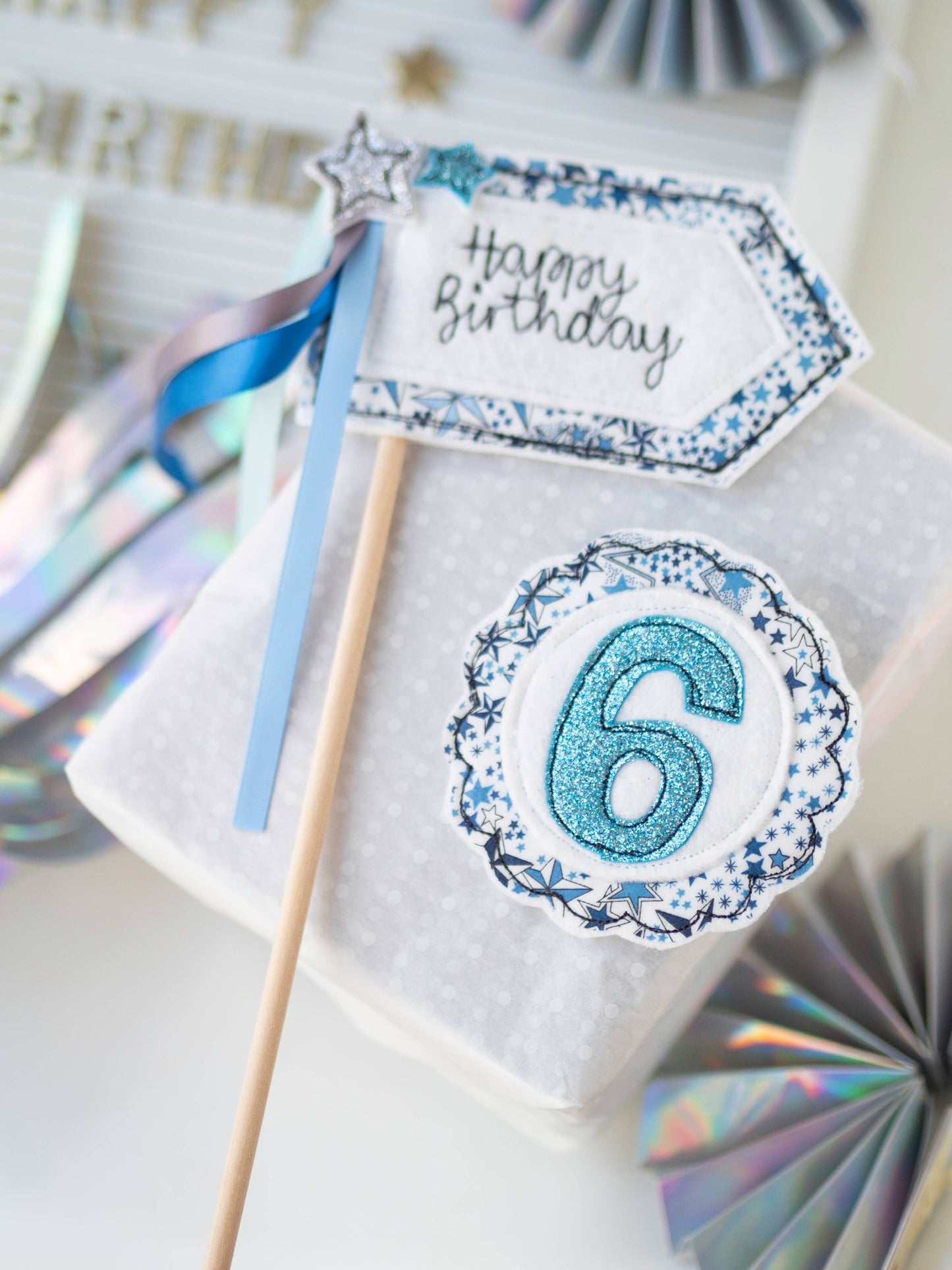 Girl Friday Embroidery - Happy Birthday Cake Topper Flag