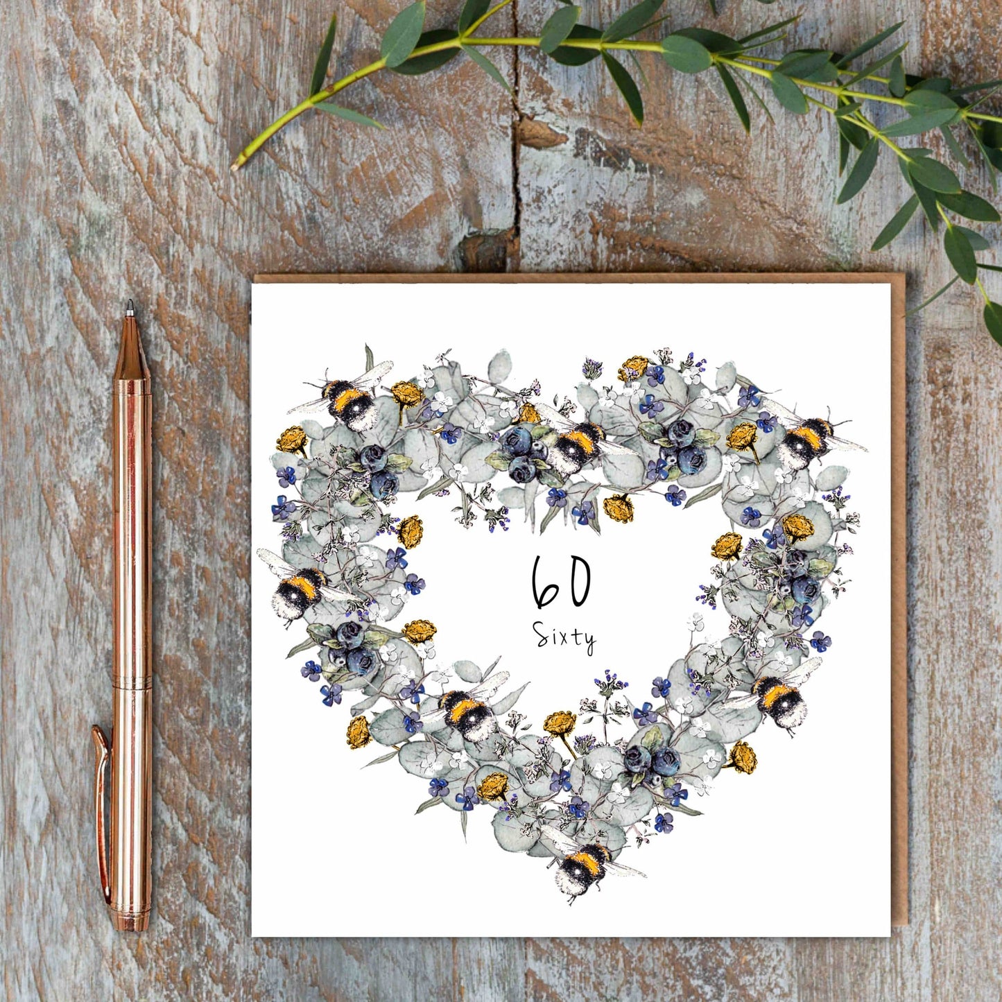 Toasted Crumpet - Sixty (Bees & Eucalyptus) Card (Cello-Free)