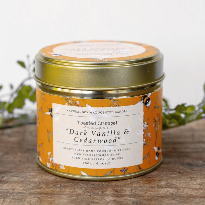 Toasted Crumpet - Dark Vanilla & Cedarwood Candle in a Matt Gold Tin