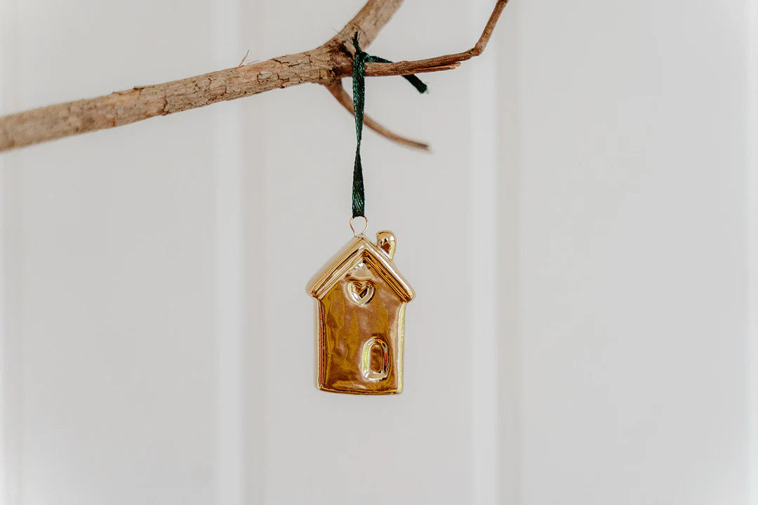 Ceramic Gold Christmas Hanging House
