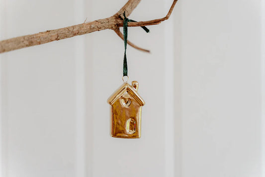 Ceramic Gold Christmas Hanging House