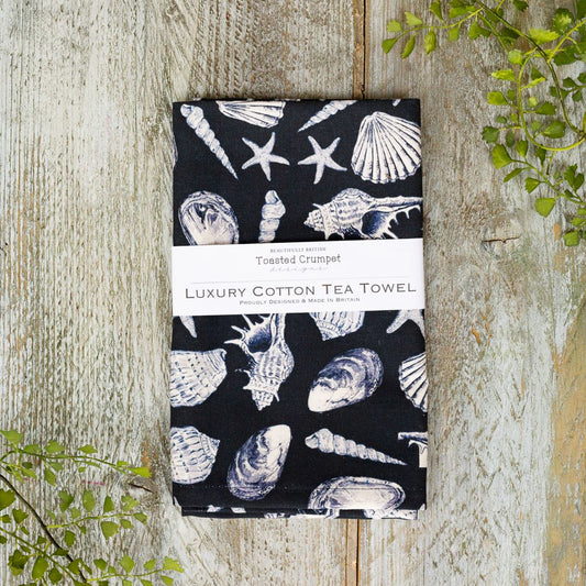 Toasted Crumpet - Inky Shells (Noir) Tea Towel