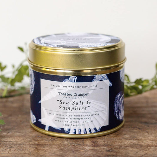 Toasted Crumpet - Sea Salt & Samphire Candle in a Matt Gold Tin (Coastal Collection)
