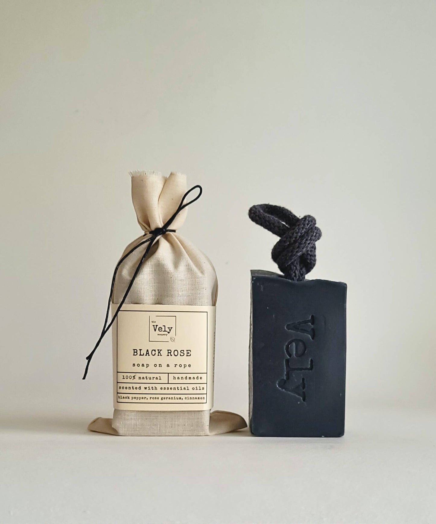 The Vely Soapery - Natural Handmade Soap On A Rope “Black Rose"