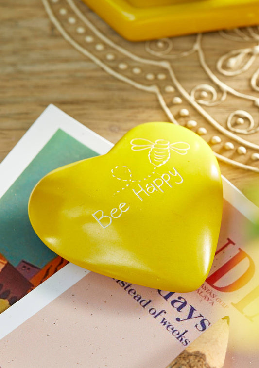 Namaste - Bee Happy - Sentiment Heart - Yellow