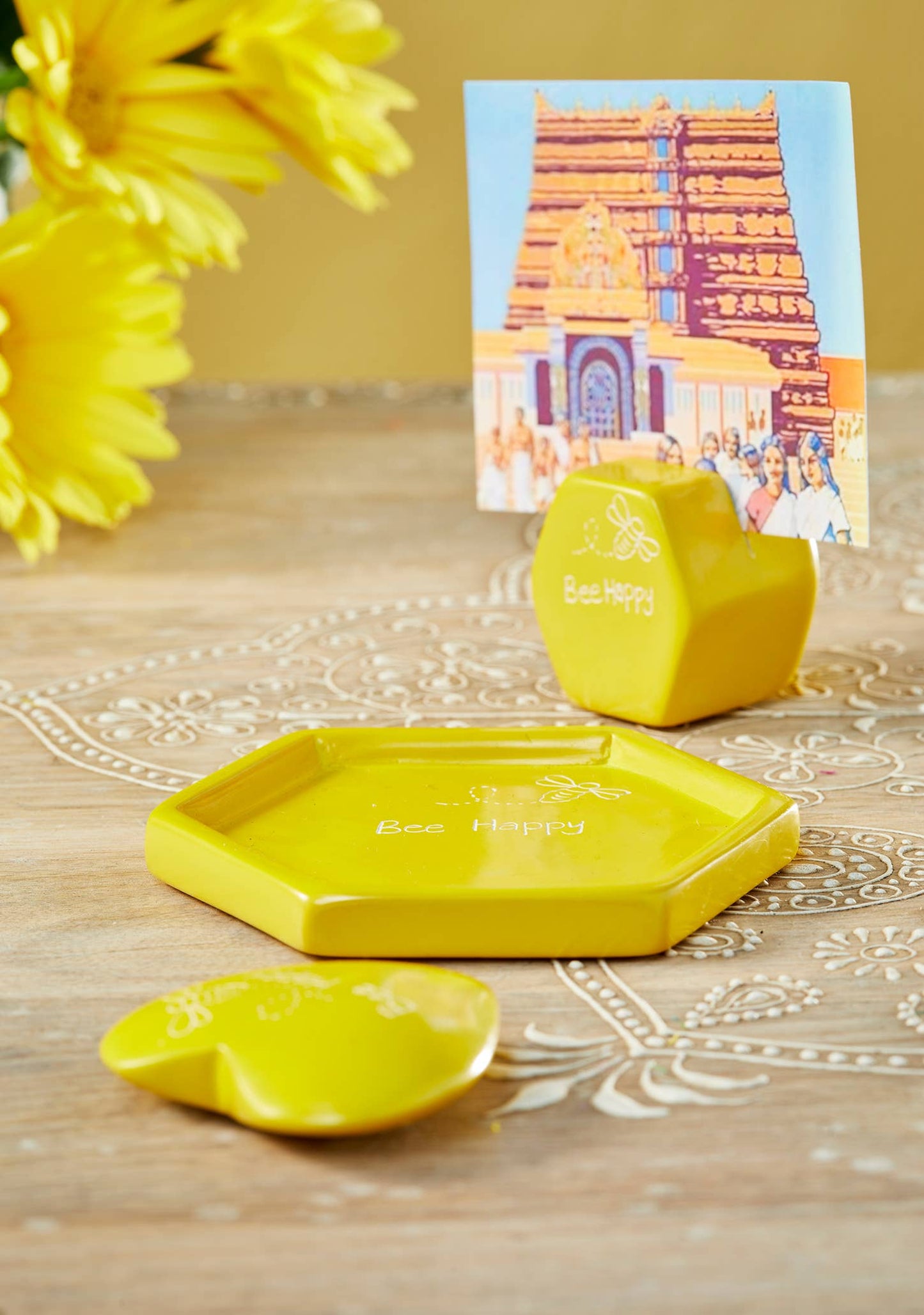 Namaste - Bee Happy - Sentiment Heart - Yellow