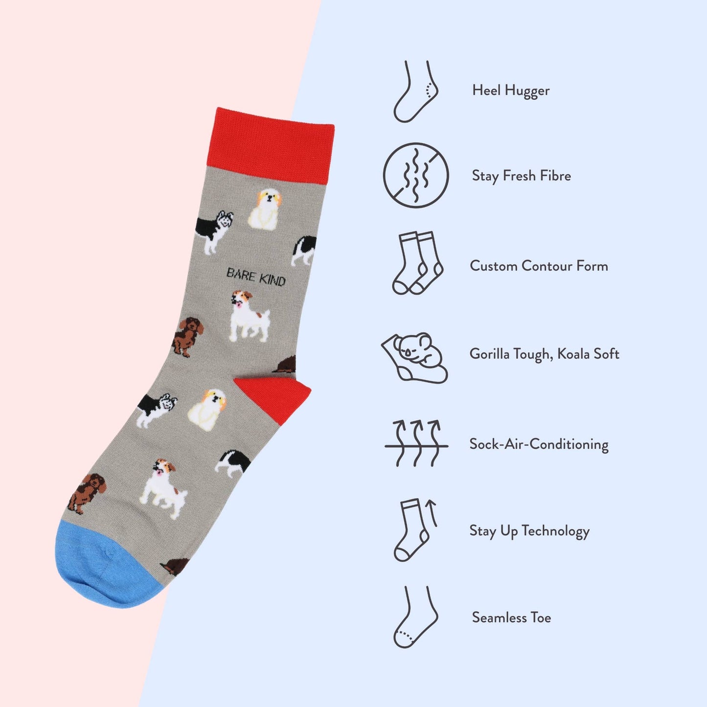 Bare Kind - Grey Dogs Socks