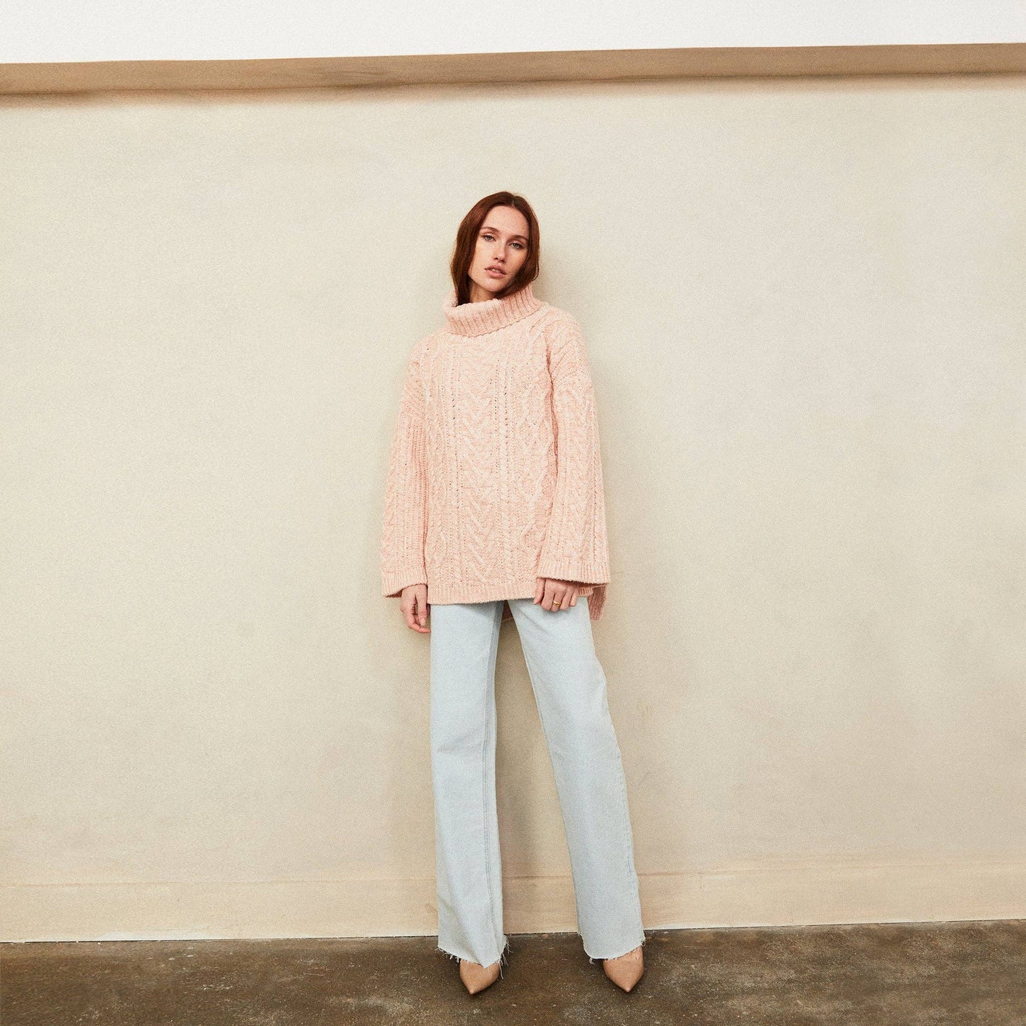 Cara & The Sky - Emily Cable Roll Neck Sweater - Dusky Pink