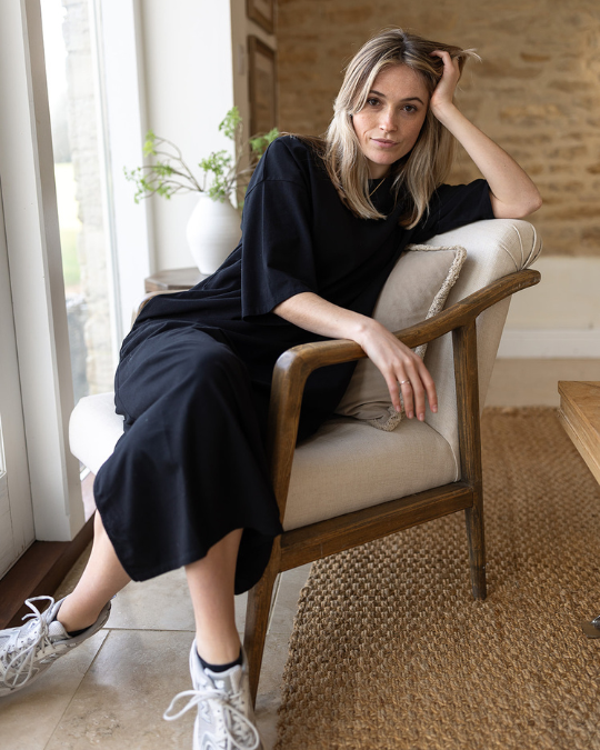 Ivy Megan Organic Cotton Black Midi Dress