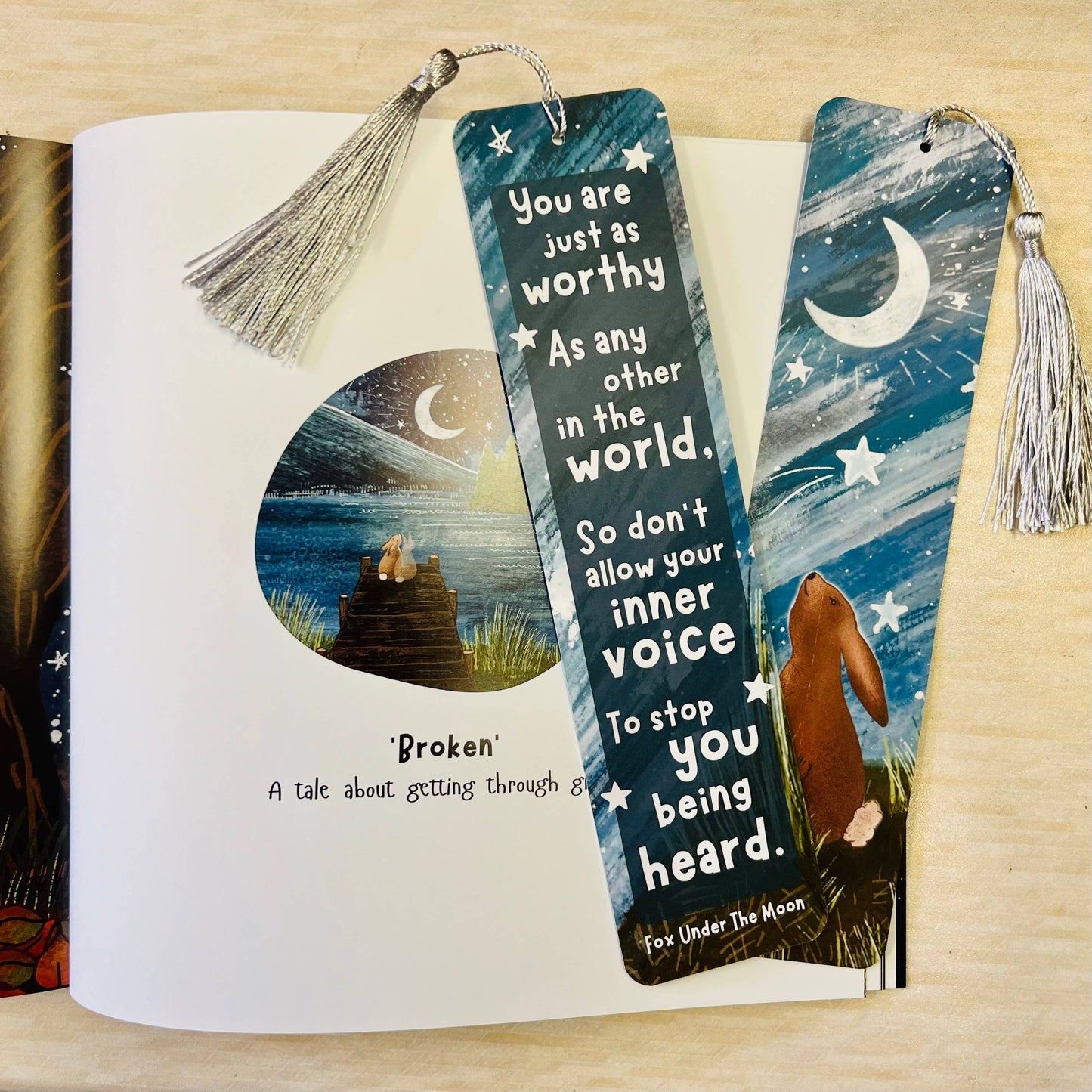 Fox Under The Moon - Rabbit Bookmark - One Step At A Time