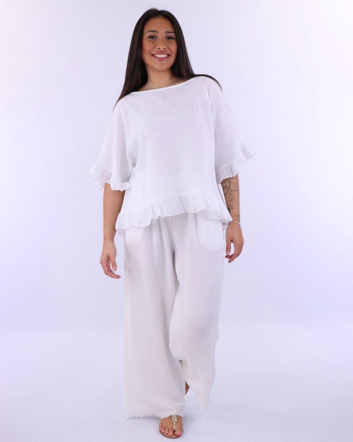 Cadenza Linen and Cotton Blend Trousers: One Size