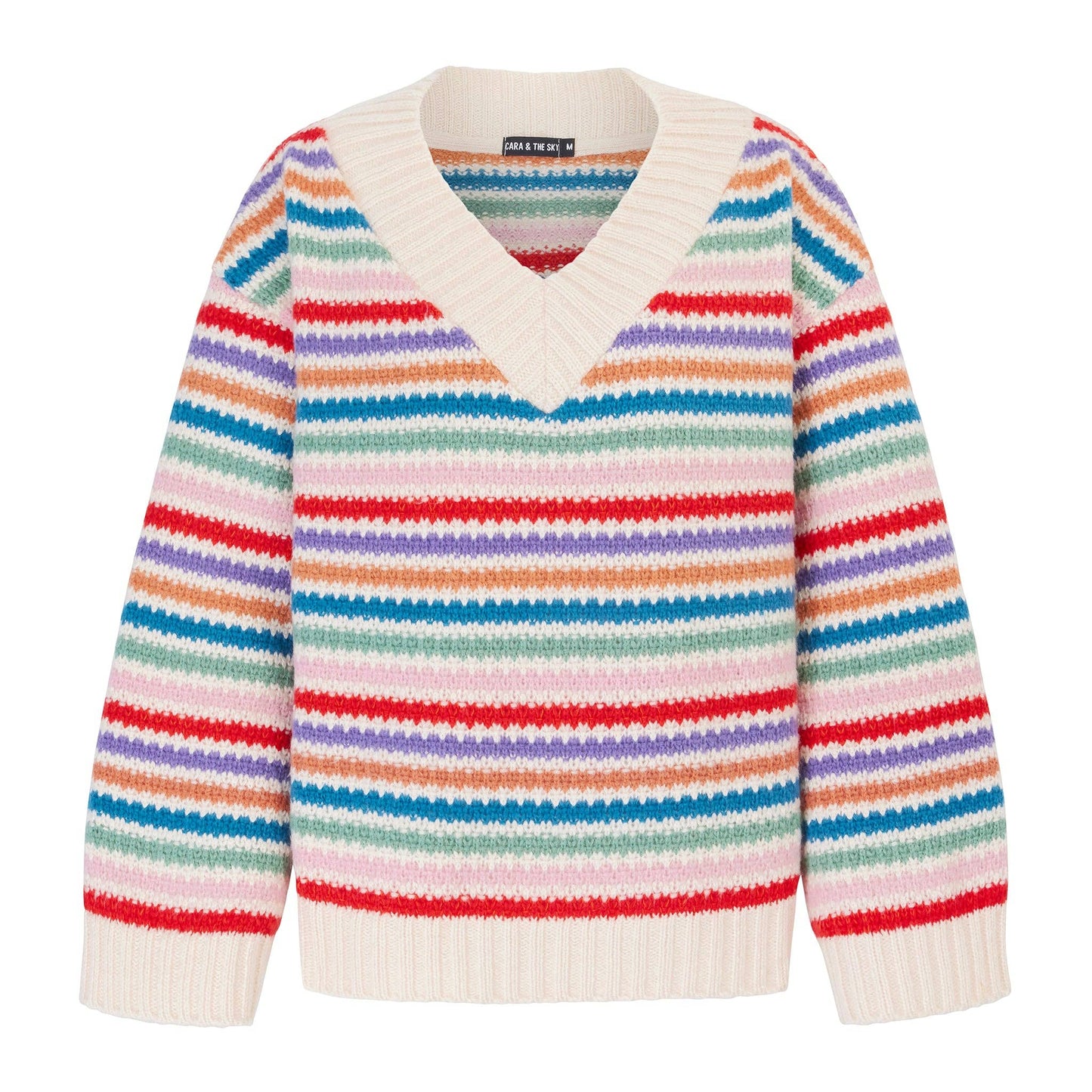 Cara & The Sky - Jasmine Wide Sleeve V Neck Striped Jumper | Women's Knitwear