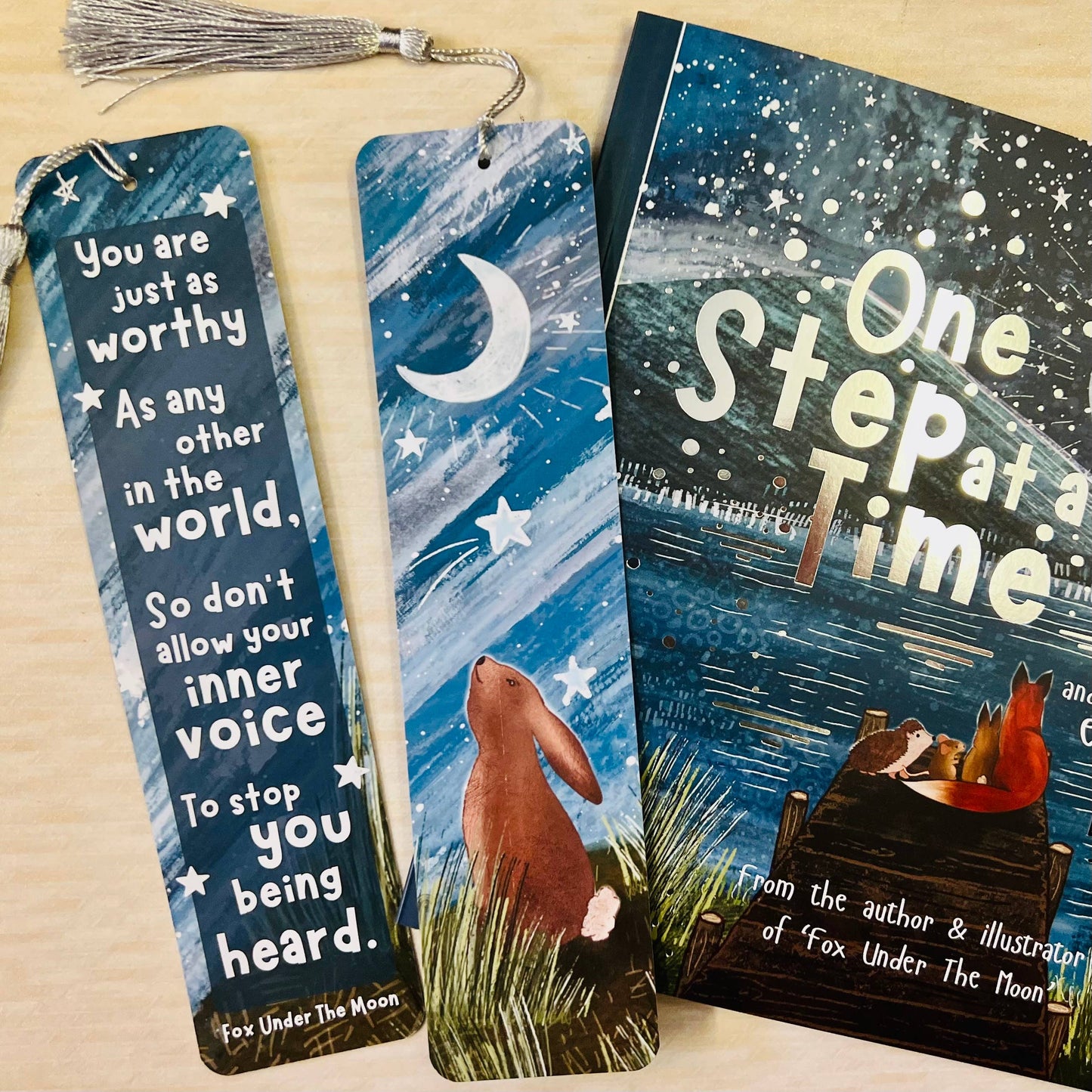Fox Under The Moon - Rabbit Bookmark - One Step At A Time