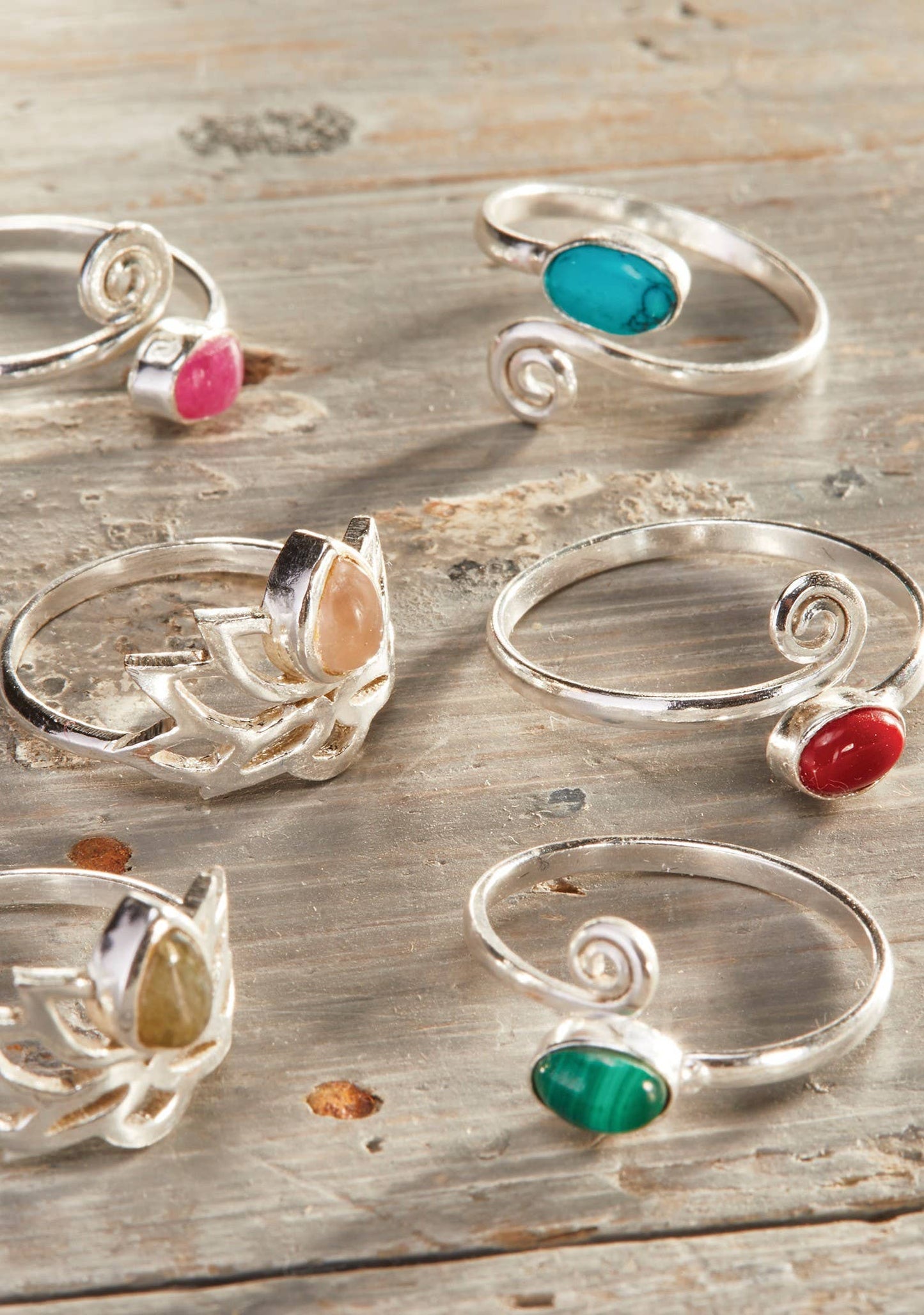 Namaste - Silver Plated Brass Ring with Stone