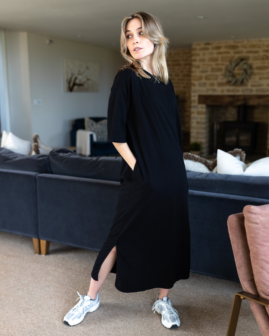 Ivy Megan Organic Cotton Black Midi Dress