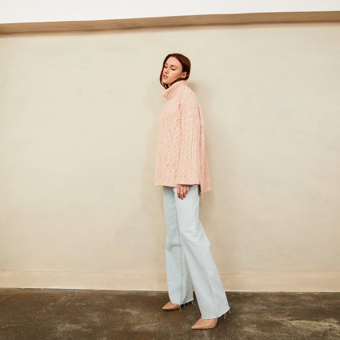 Cara & The Sky - Emily Cable Roll Neck Sweater - Dusky Pink