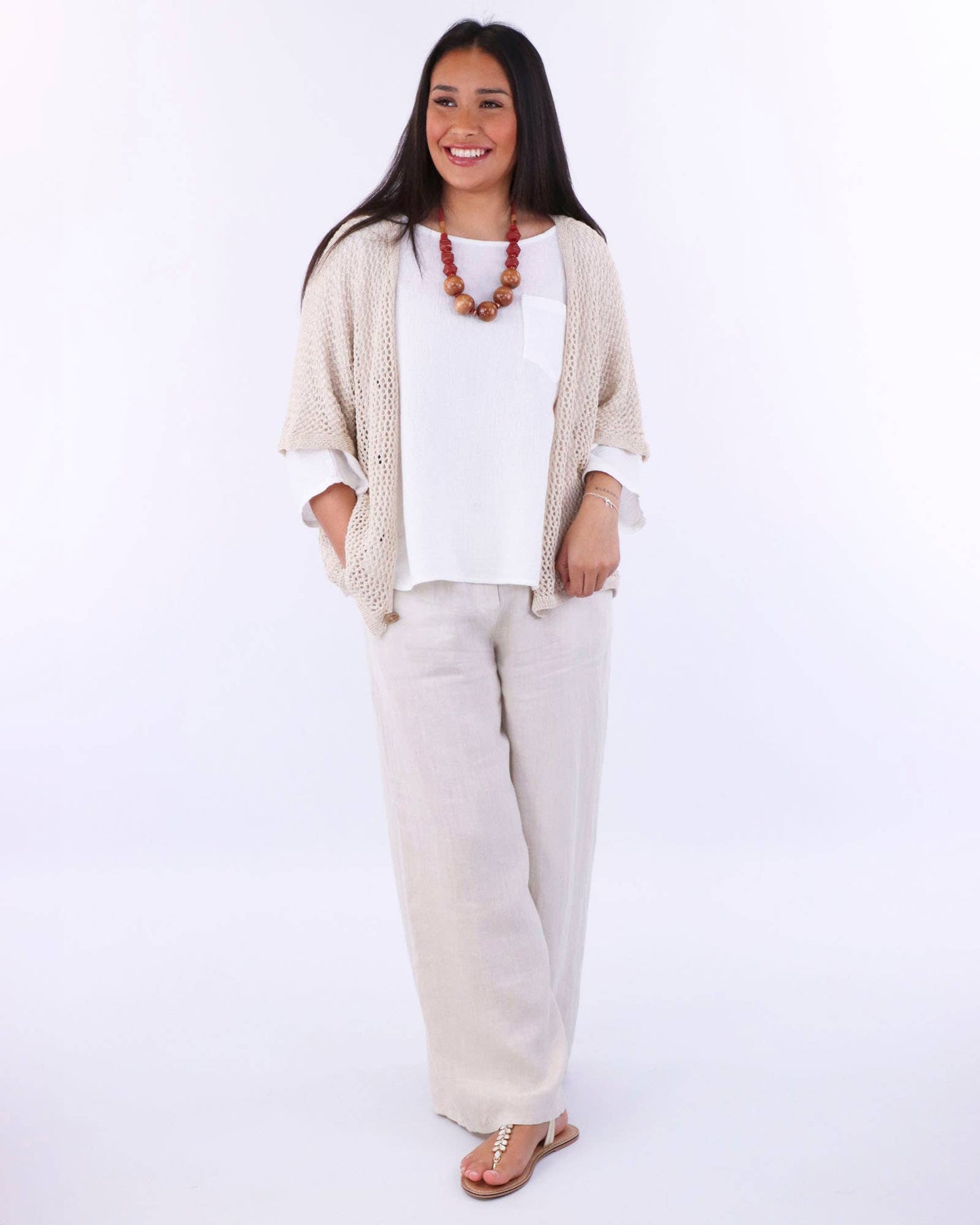 Cadenza Wide Straight Leg Linen Trousers: One Size