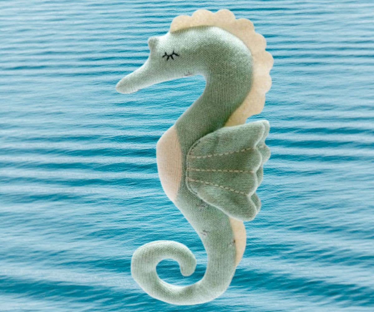 Seahorse Soft Toy, Tactile Knitted Organic Cotton Sea Green