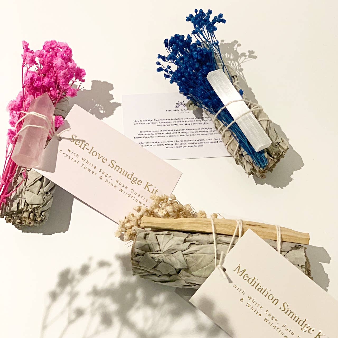 The Sun & My Soul Self-love Smudge Kit - White Sage Smudge, Rose Quartz Tower