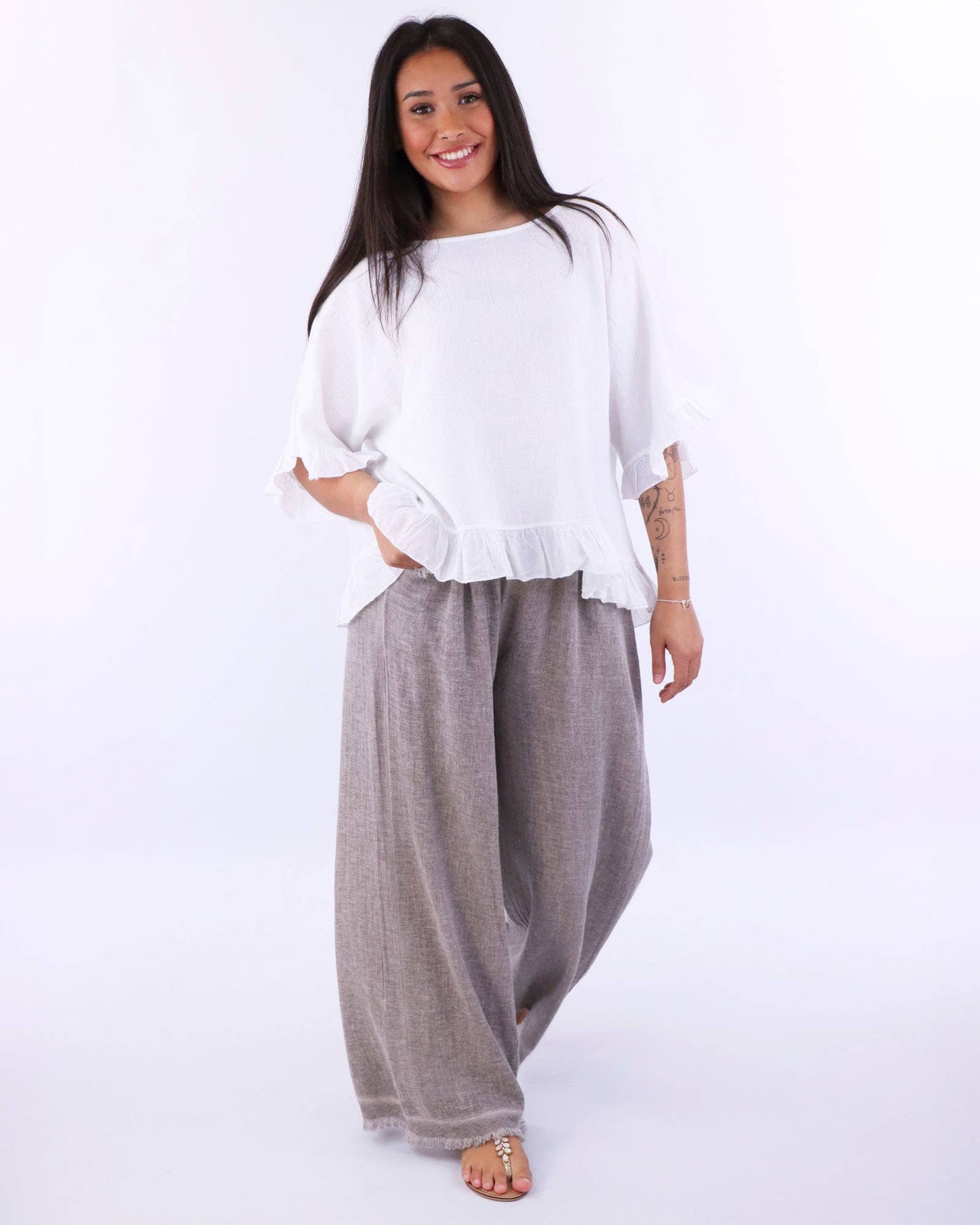 Cadenza Linen and Cotton Blend Trousers: One Size