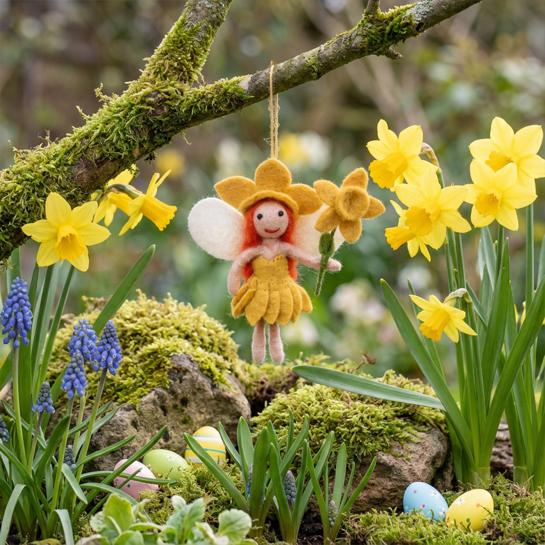 Handmade Felt Daffodil Fairy Hanging Decoration