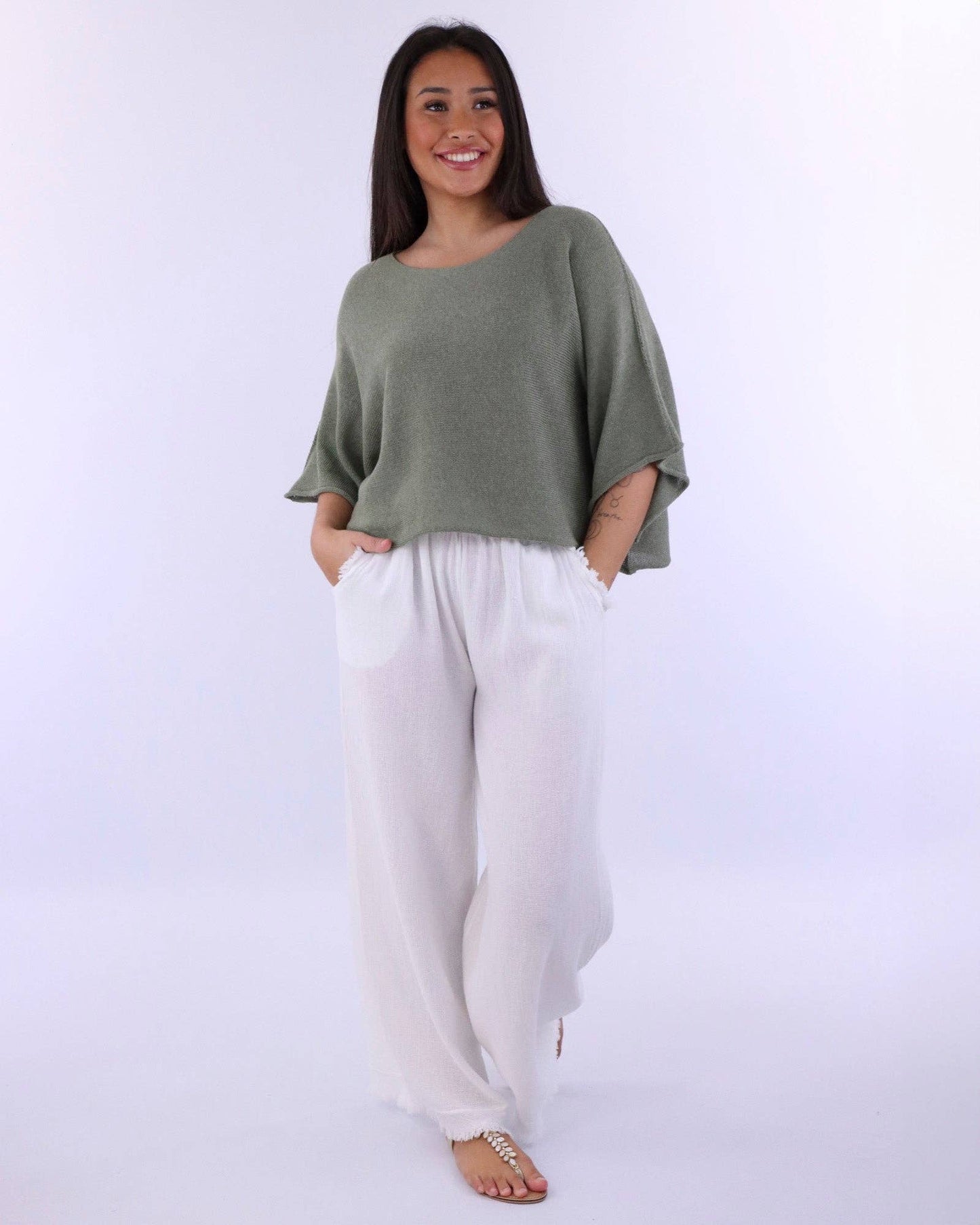 Cadenza Linen and Cotton Blend Trousers: One Size